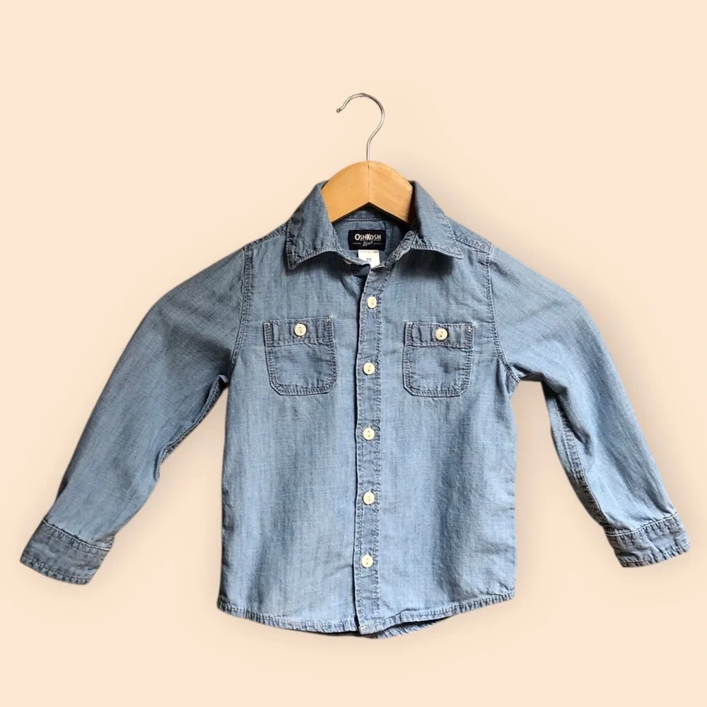 OshKosh B’gosh Kids Cotton Denim Button Front Shirt Collared Baby Kids 3T
